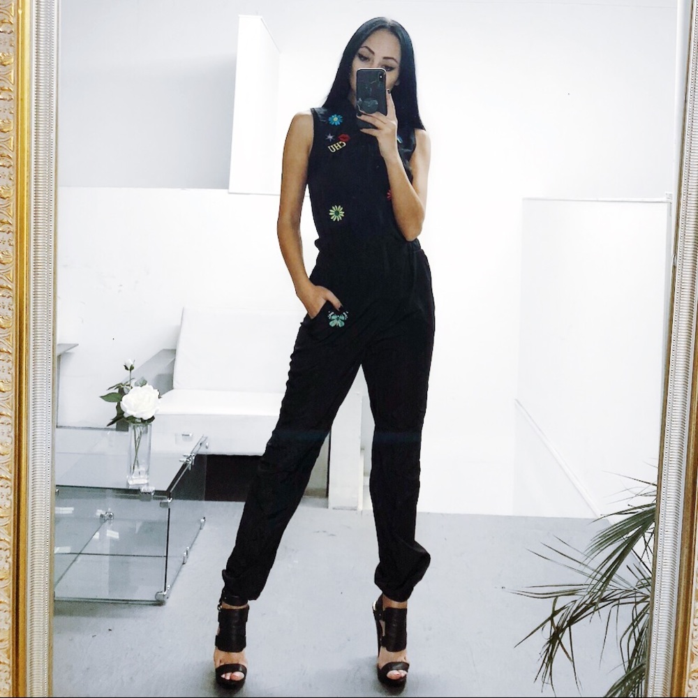 🌹 Black Bomber Style Jumpsuit Overall Casual